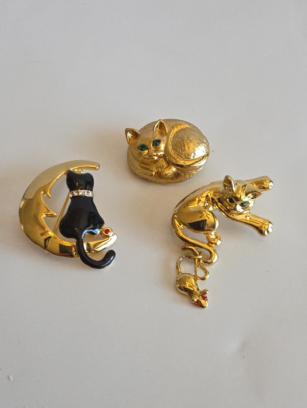 Vintage Gold-tone Metal Cat Brooches/Pins Set Of 3